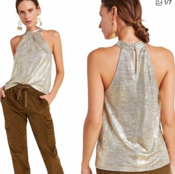 Anthropologie Silver Halter Blouse - Picture 2 of 3